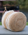 Artisan Handwoven Jute Storage Basket with White Stripes
