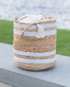 Artisan Handwoven Jute Storage Basket with White Stripes