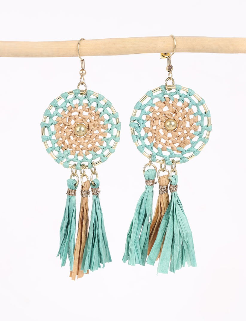 Blue Beige Raffia Earrings – Vayu Earth