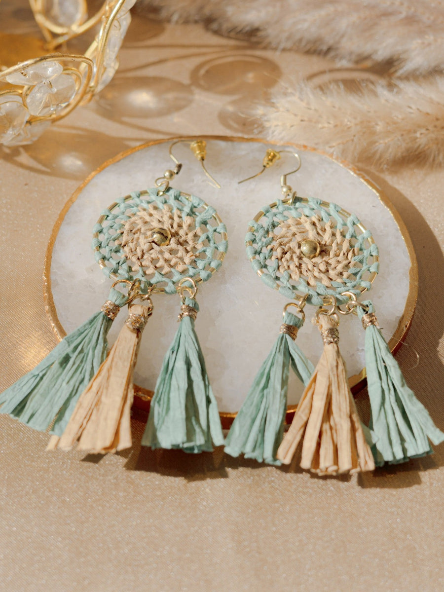 Blue Beige Raffia Earrings – Vayu Earth