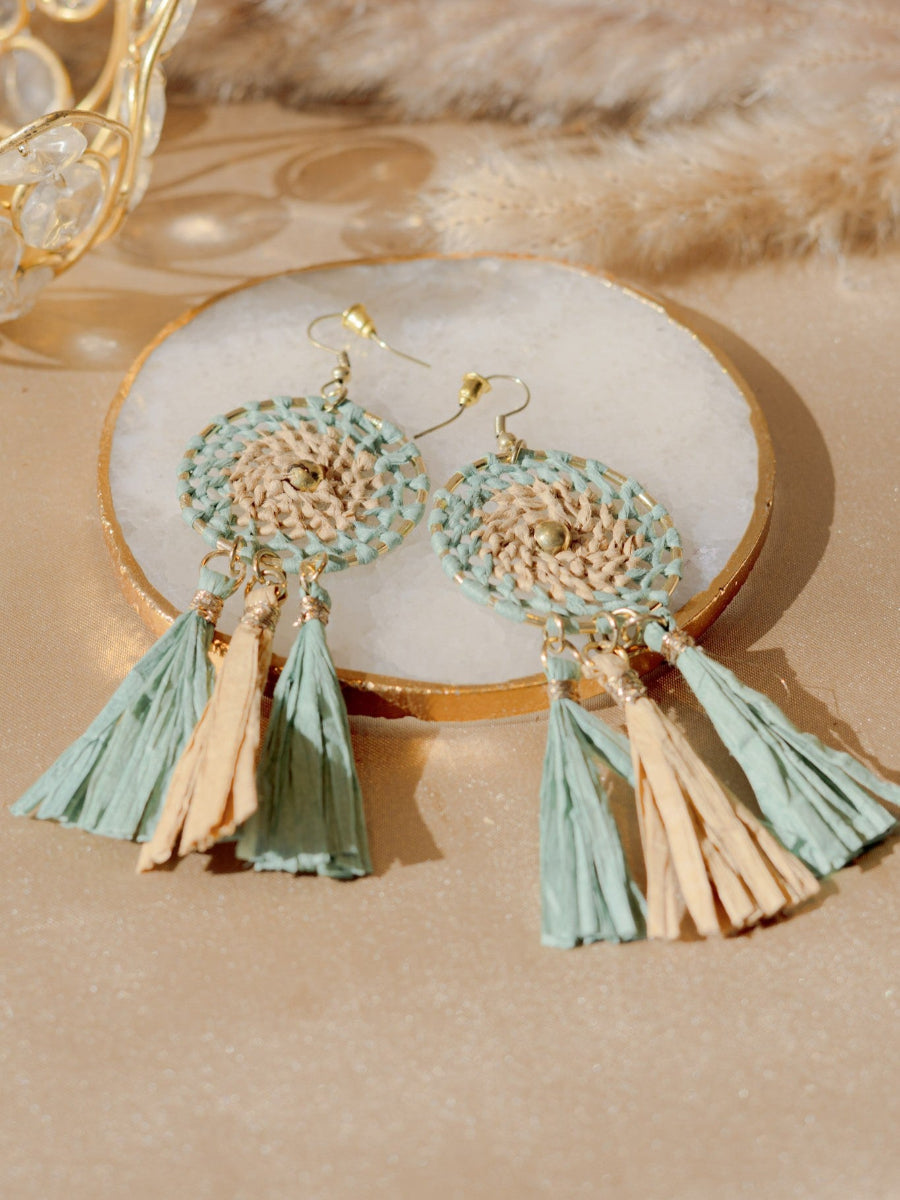 Blue Beige Raffia Earrings – Vayu Earth