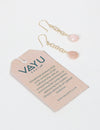 Vayu Earth, handmade, artisan, jewellery UK, unique jewellery, fashion accessories, handmade earrings, handcrafted earrings, earth jewellery, sustainable earrings, ethical earrings, fashion jewellery earrings, brass earrings, rose quartz, gold earrings, rose quartz pink, drop earrings, long earrings, pink earrings, rose quartz earrings, rose gold earrings, quartz earrings, stone earrings, chain drop earrings gold, rose gold drop earrings, rose quartz jewellery