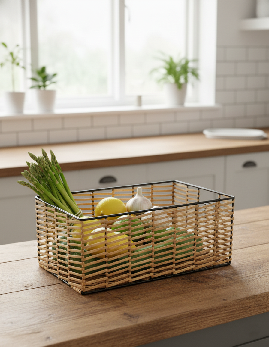 Classic Handwoven Rectangular Iron & Cane Storage Box – Vayu Earth
