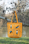 Cute Yoga Pose Printed Solid Tote Bag - Yellow