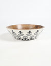 Enamelled Black and White Floral Motif Wooden Bowl