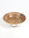 Enamelled Black and White Floral Motif Wooden Bowl