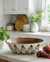 Enamelled Black and White Floral Motif Wooden Bowl
