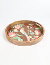 Enamelled Mango Wood Floral Bird Design Round Tray