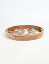 Enamelled Mango Wood Floral Bird Design Round Tray