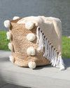 Hand Braided Pom-pom Jute Storage Basket - Beige
