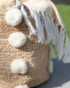 Hand Braided Pom-pom Jute Storage Basket - Beige