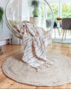 Hand Woven Jute & Discarded Fabric Beige Classic Spiral Rug - 122cm
