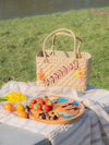 Hand Woven Kauna Grass Floral Square Basket - Shopping & Beach Basket