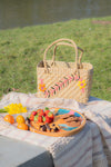 Hand Woven Kauna Grass Floral Square Basket - Shopping & Beach Basket
