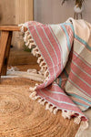 Vayu Earth, handmade, sustainable, ethical, home decor, home accents, artisan, beige throw, cotton throw, home accessories, home furnishing, home decor accessories, home decor items, cotton throw, throw with tassels, neutral throw, pastel home decor, knitted throw, accessories for the home, home décor and accessories, striped throw