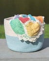 Handmade Colourblock Cotton Braided Celeste Storage Basket - Beige & Blue