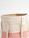 Handwoven Round Geometric Tasselled Storage Basket - Red & Beige