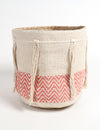 Handwoven Round Geometric Tasselled Storage Basket - Red & Beige