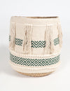 Handwoven Round Olive Cotton & Braided Jute Storage Basket