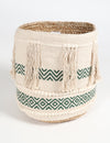 Handwoven Round Olive Cotton & Braided Jute Storage Basket