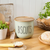 Pastel Grey Typographic Metal Canister with Wooden Lid