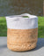 Beige and White Round Jute Storage Basket - 25x25 cm