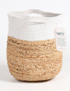 Beige and White Round Jute Storage Basket - 25x25 cm