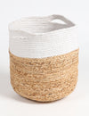 Beige and White Round Jute Storage Basket - 25x25 cm