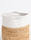 Beige and White Round Jute Storage Basket - 25x25 cm