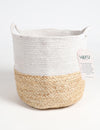 Beige and White Round Jute Storage Basket - 25x25 cm