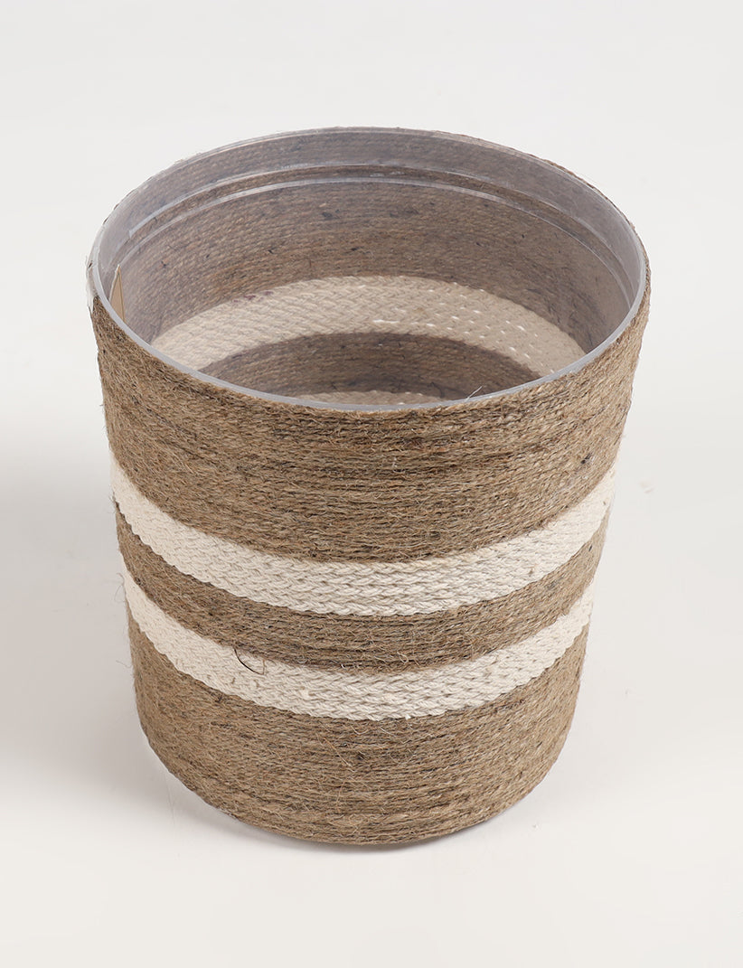 plastic planter liners round Bohemian Round Braided Jute Planter with Plastic Liner – Vayu Earth