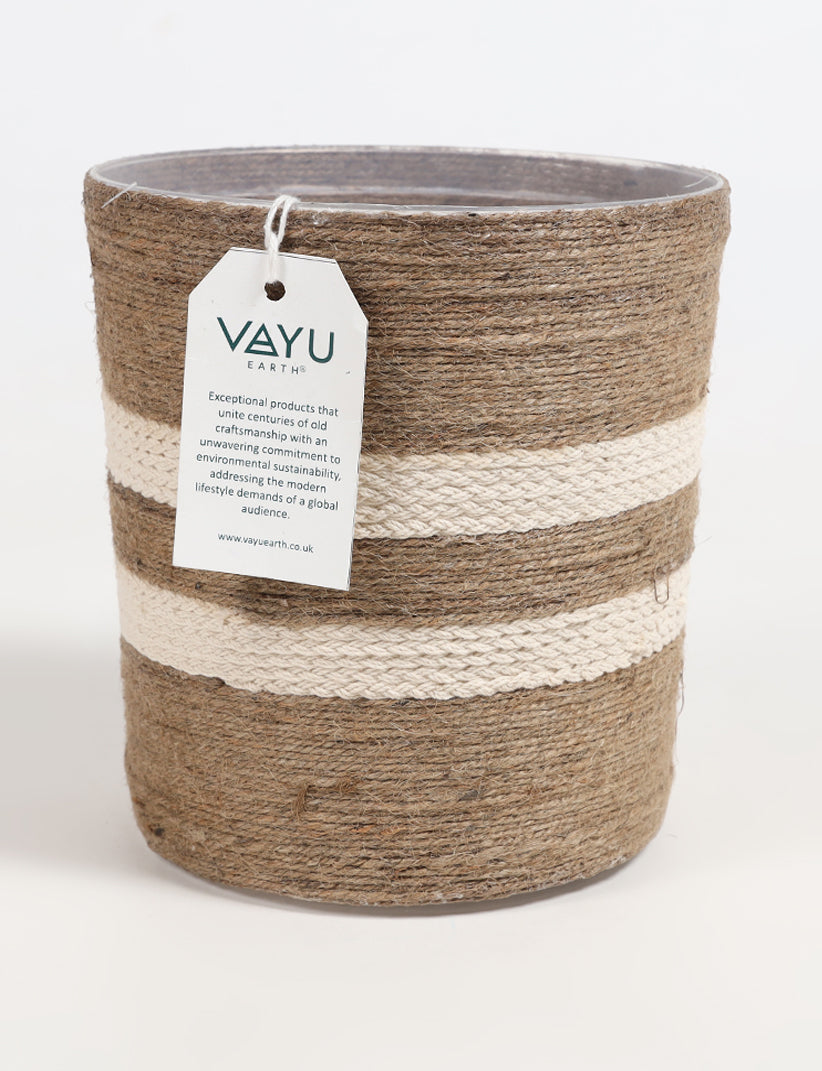 plastic lined planter basket Bohemian Round Braided Jute Planter with Plastic Liner – Vayu Earth