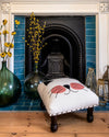 Cat Embroidered & Upholstered Stool with Wood Feet