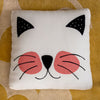 Cat Embroidered & Upholstered Stool with Wood Feet