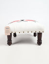 Cat Embroidered & Upholstered Stool with Wood Feet