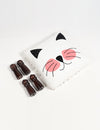Cat Embroidered & Upholstered Stool with Wood Feet