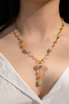 Colourful Glass Beaded Aurora Lariat Y-Drop Brass Necklace