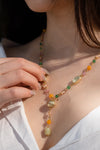 Colourful Glass Beaded Aurora Lariat Y-Drop Brass Necklace