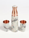 Enamelled Peacock & Hornbill Vintage Copper Bottle & 2 Glasses Set
