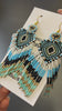 Boho Heart Turquoise and Black Glass Beaded Fringe Earrings
