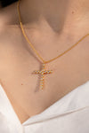 Radiant Cross Pendant Gold Brass Necklace