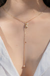 Recycled Brass Hand Charm Lariat Pearl Necklace