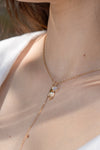 Recycled Brass Hand Charm Lariat Pearl Necklace
