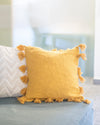 Solid Yellow Pom Pom Tasselled Cotton Cushion Cover