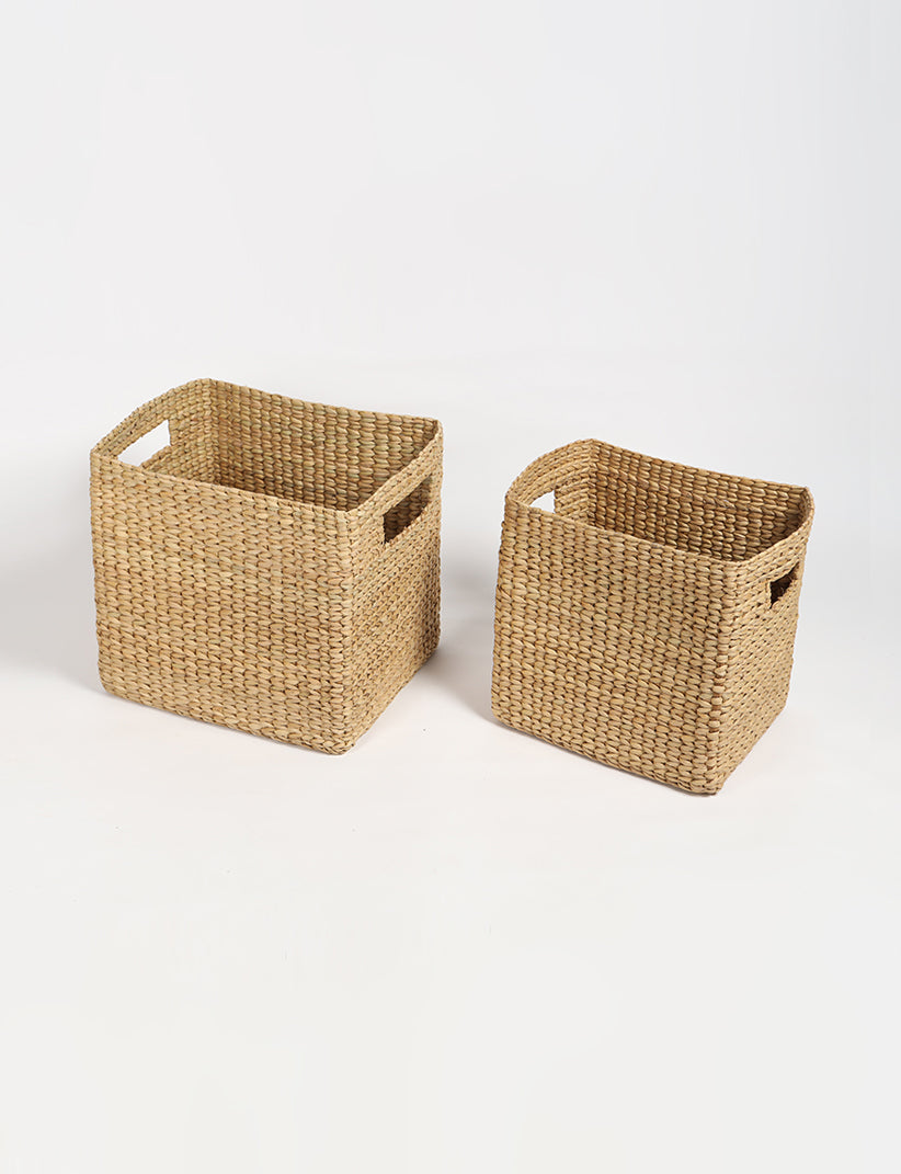 Woven Kauna Straw Grass Storage Hampers in Beige (Set of 2) - Natural ...